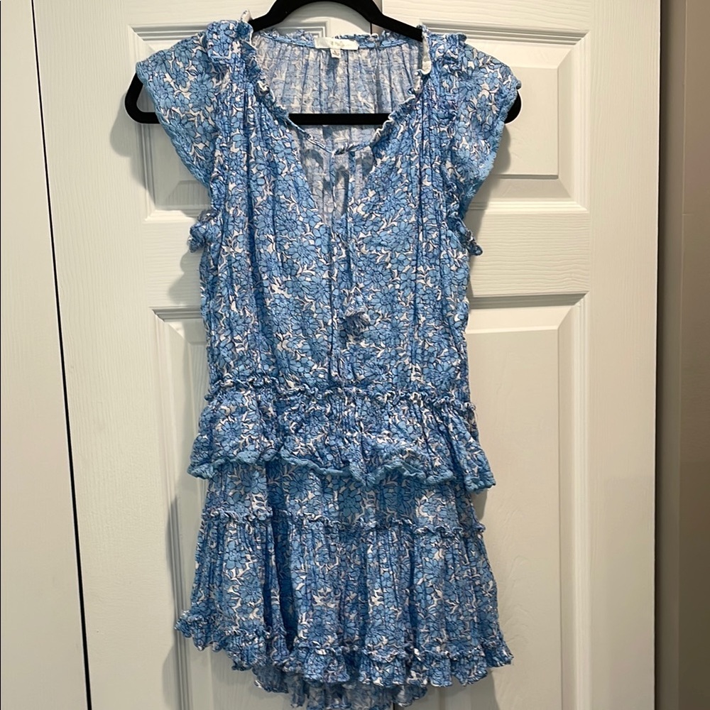 Blue and White Floral Ruffle Dress